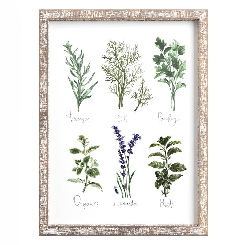 Barnyard Designs Kitchen Herbs and Spices Wall Art Decor Botanical Print Sign Rustic Country Farmhouse Wood Plaque Framed Home Wall Decor 12" x 16" (Herbs A & B, 2 Signs) - Image 1